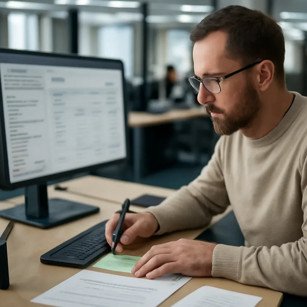 Team member reviewing requests, follow-up notes, and page details related to year and month archives