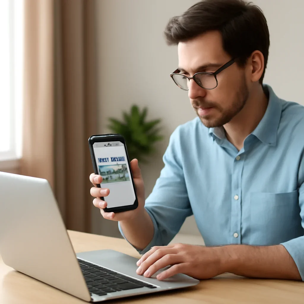 Reader using a phone and laptop to keep up with Israel coverage after reading about modern israel newspaper