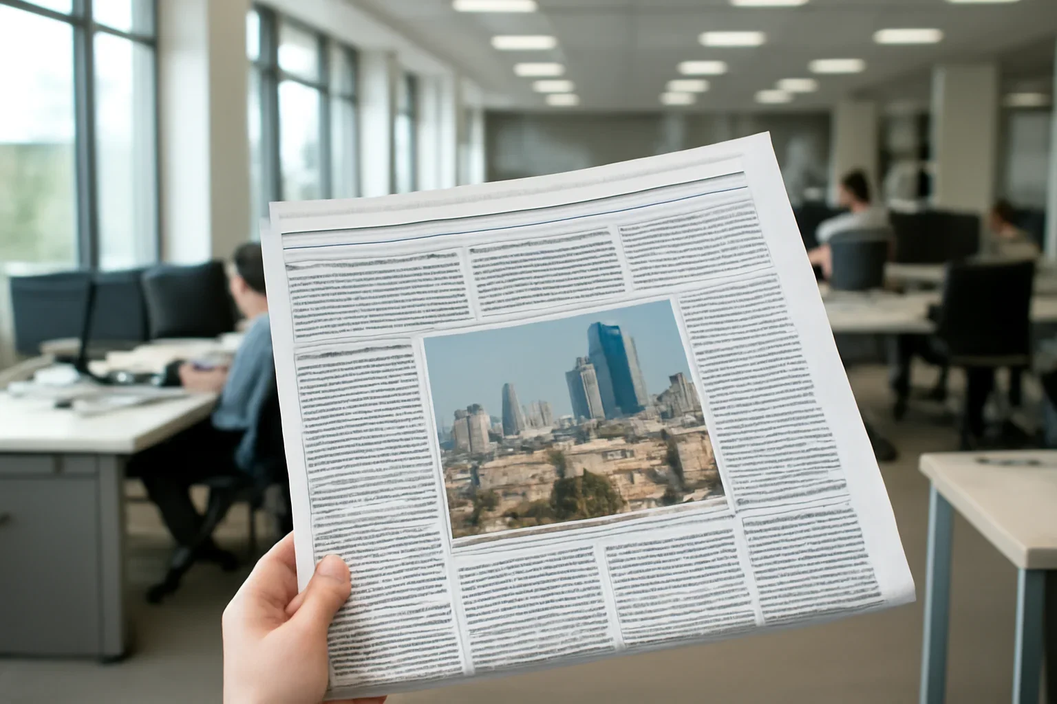 Editorial photo illustrating modern israel newspaper with a clean newsroom context