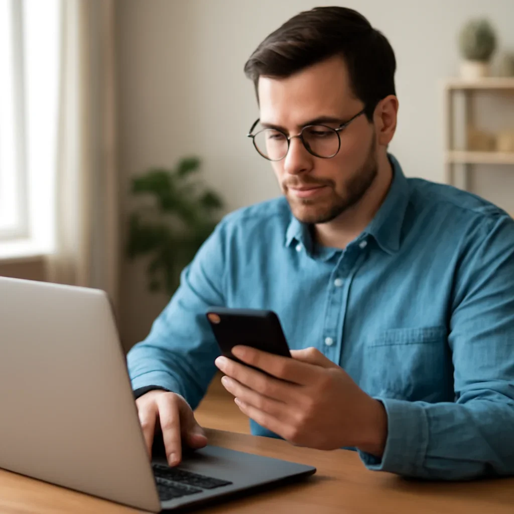 Reader using a phone and laptop to keep up with Israel coverage after reading about best way to follow israel news