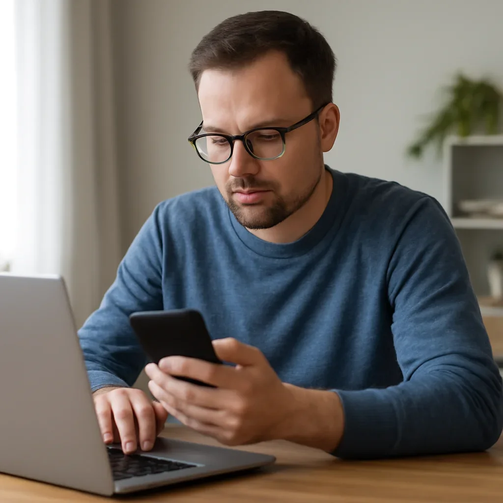 Reader using a phone and laptop to keep up with Israel coverage after reading about op ed reading tips