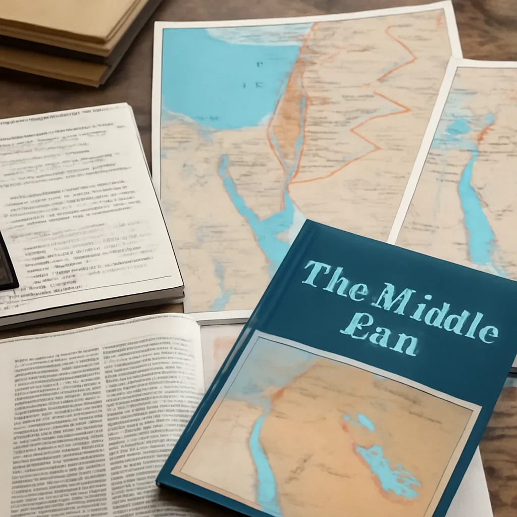 Notes, maps, and reading materials arranged for a guide about middle east countries around israel