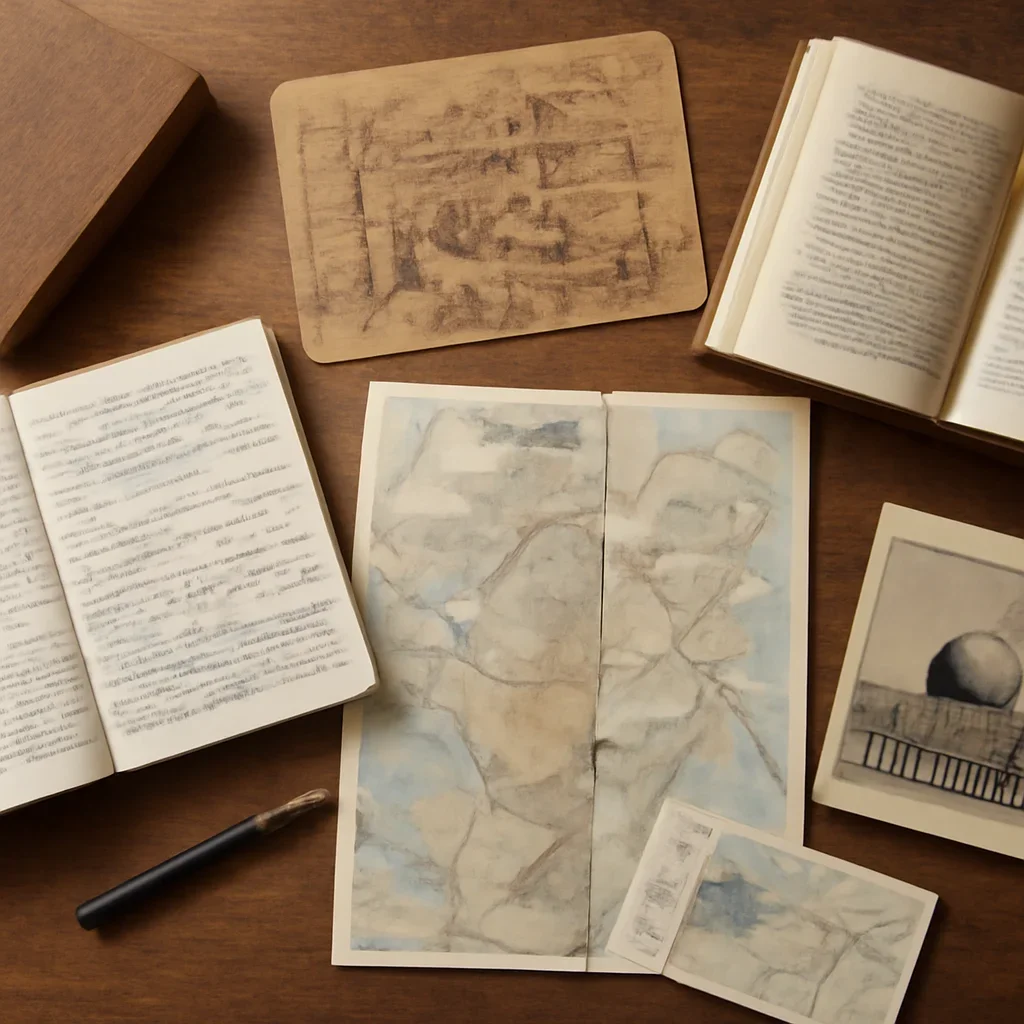 Notes, maps, and reading materials arranged for a guide about jerusalem religion