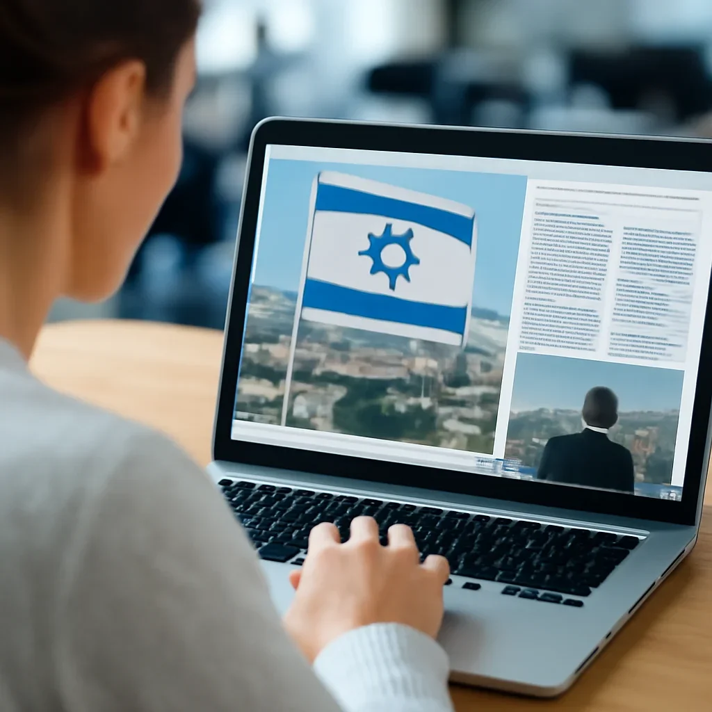 Reader continuing from sponsor campaign results into related Israel coverage on a laptop