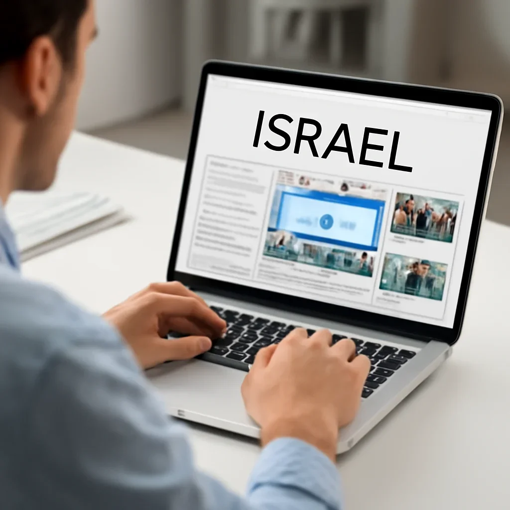 Reader continuing from fact check into related Israel coverage on a laptop