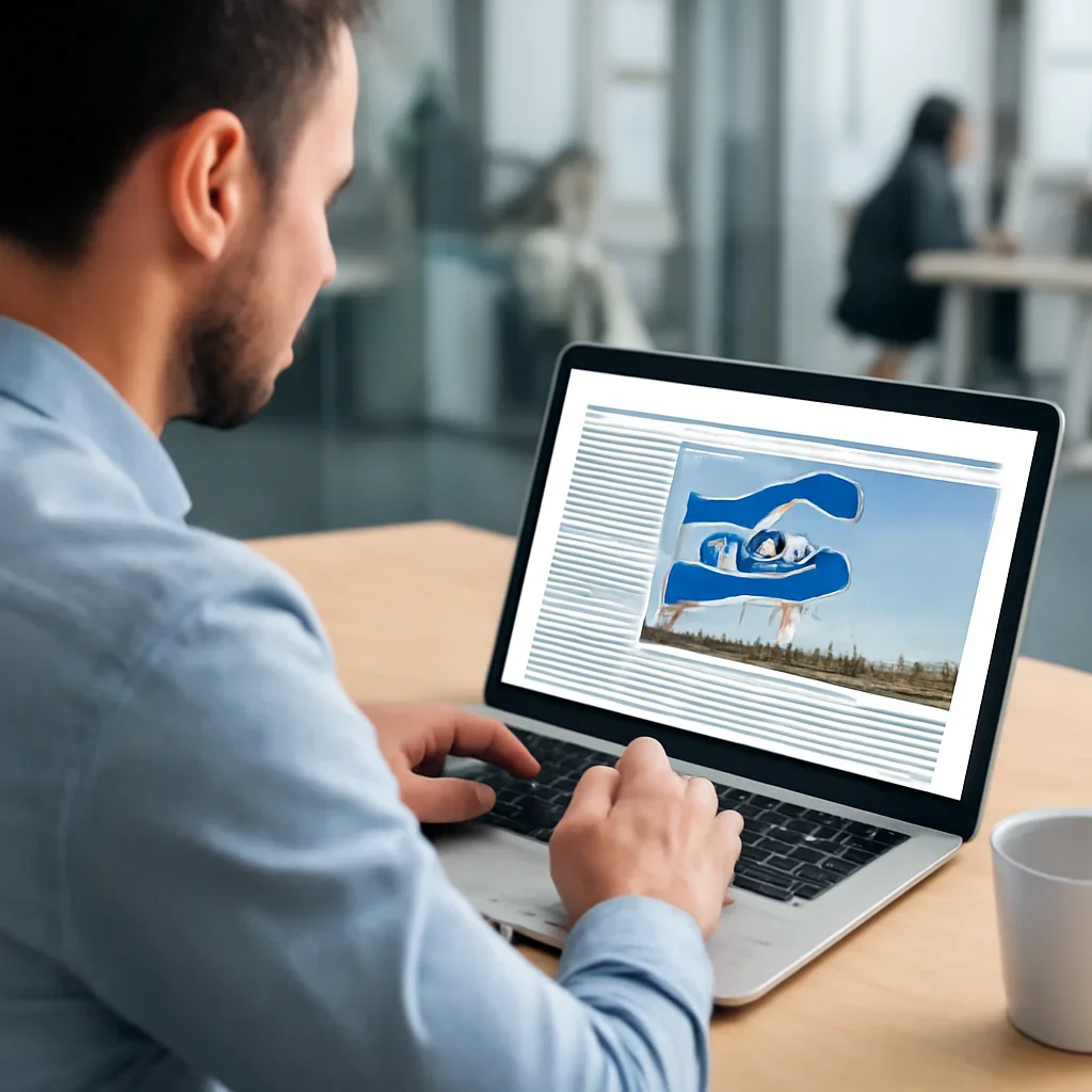 Reader continuing from daily newsletter into related Israel coverage on a laptop