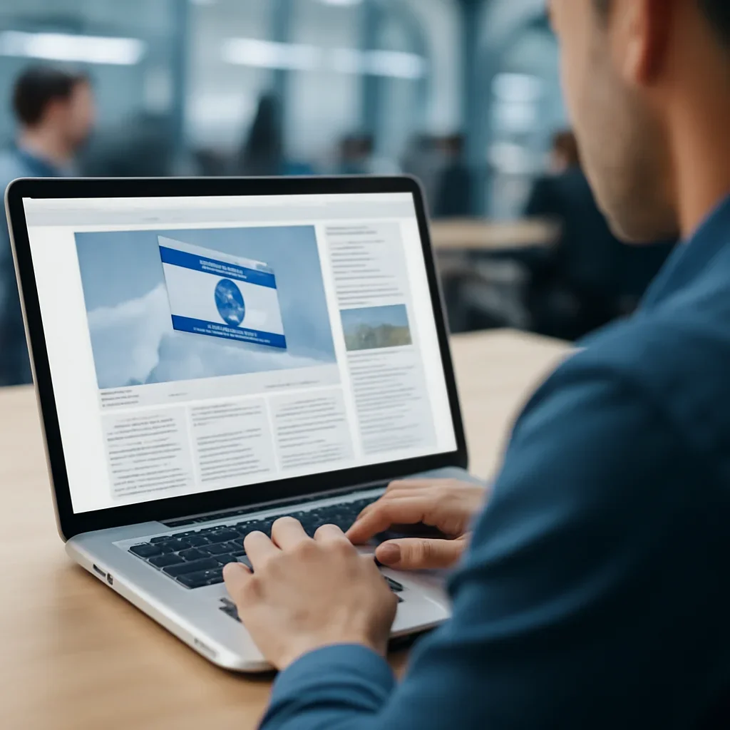 Reader continuing from integrations into related Israel coverage on a laptop