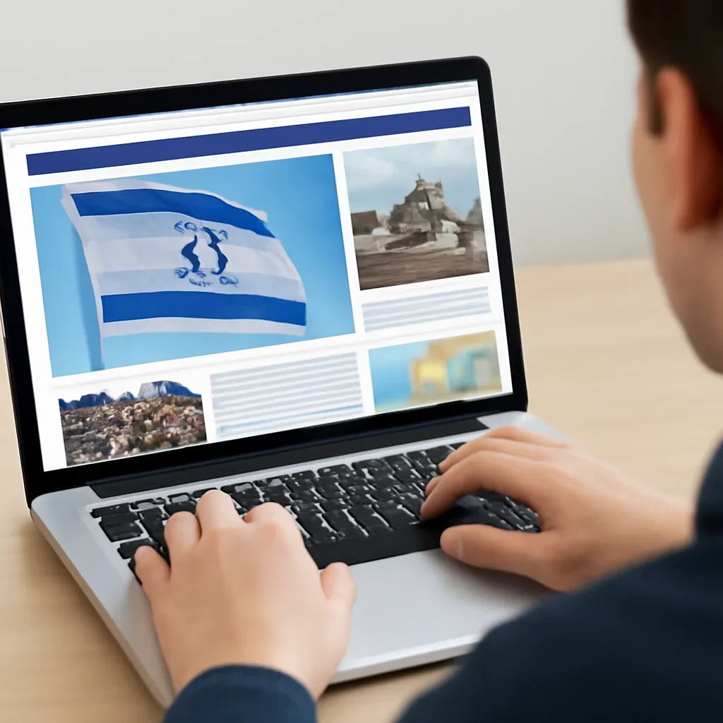 Reader continuing from google news into related Israel coverage on a laptop