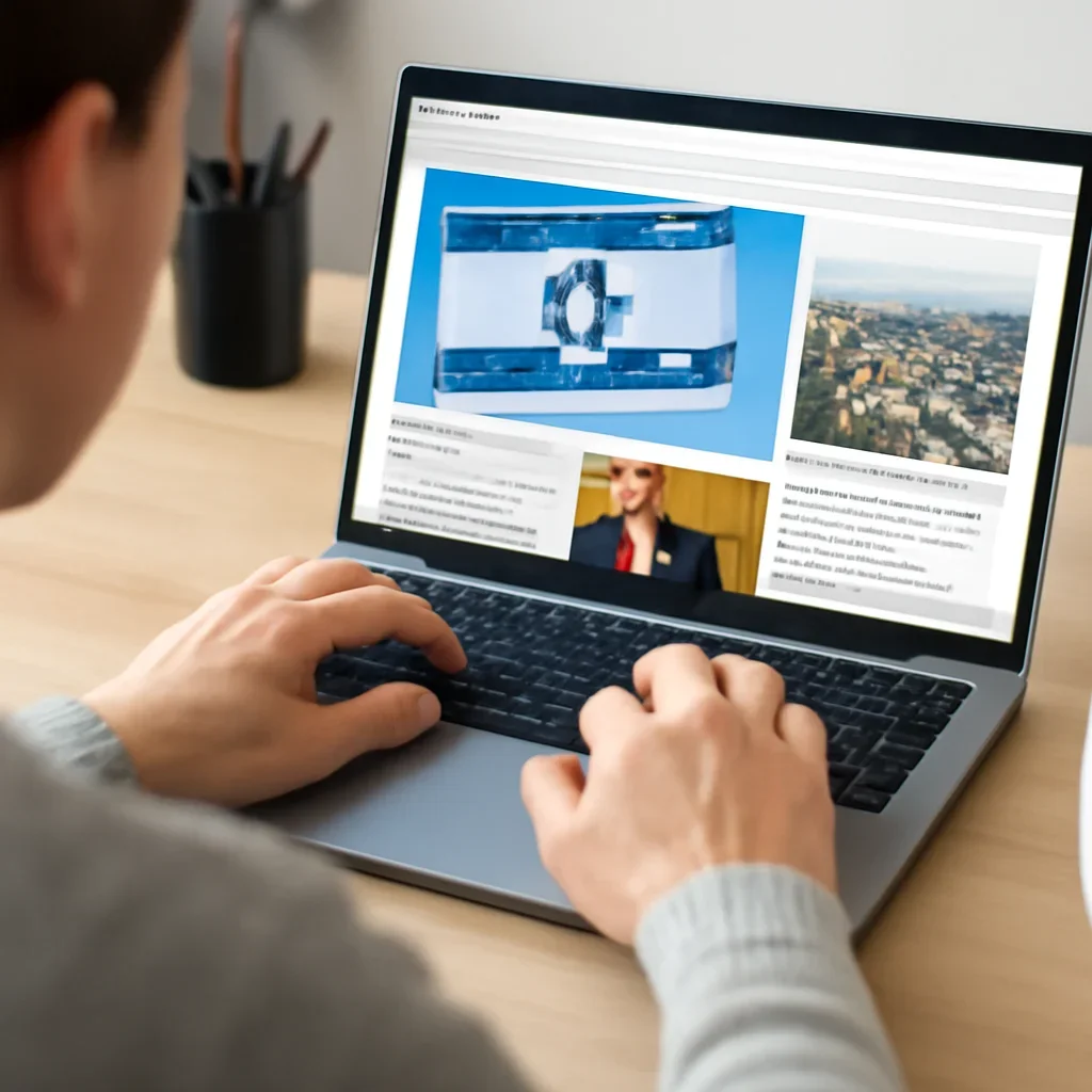 Reader continuing from israel into related Israel coverage on a laptop