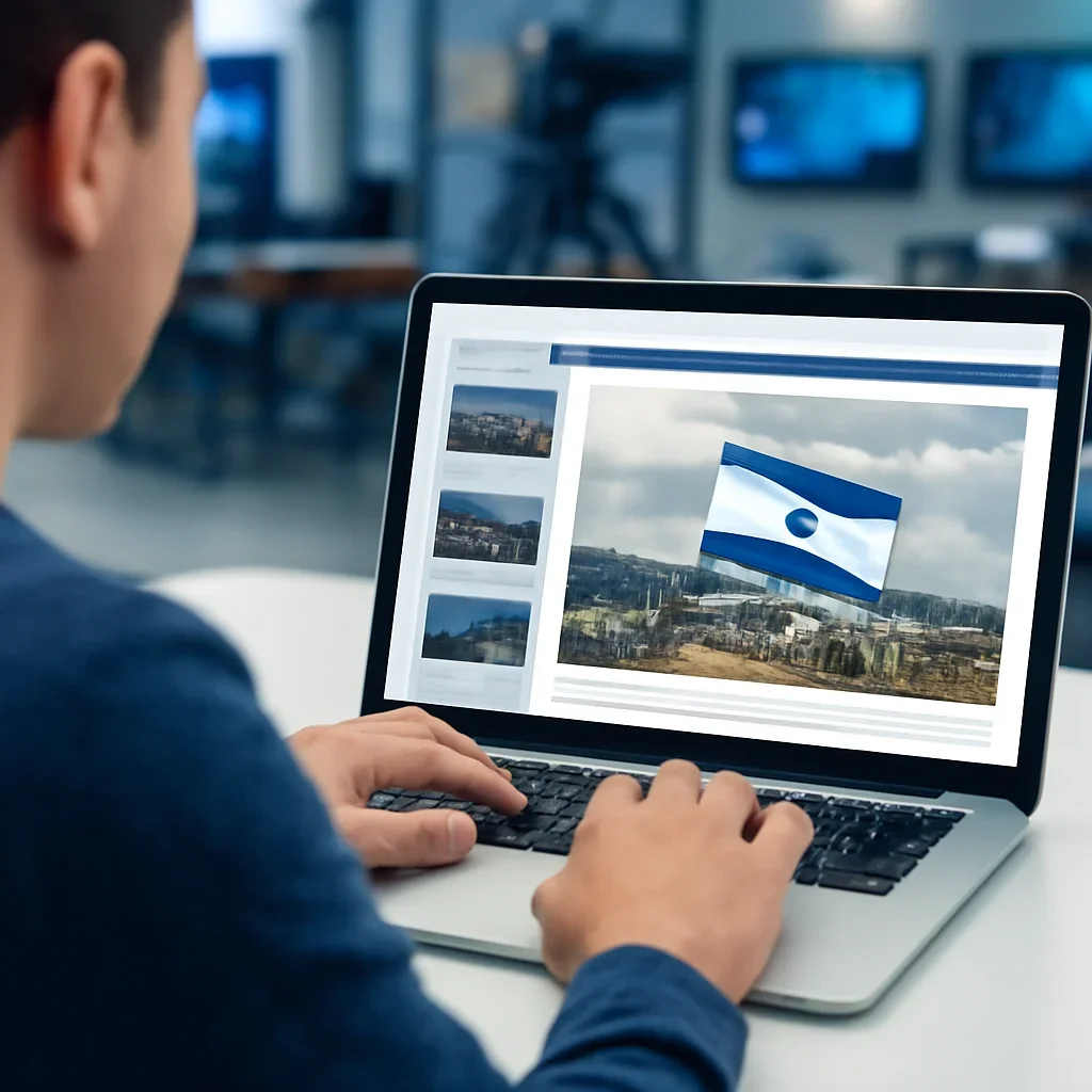 Reader continuing from daily brief into related Israel coverage on a laptop