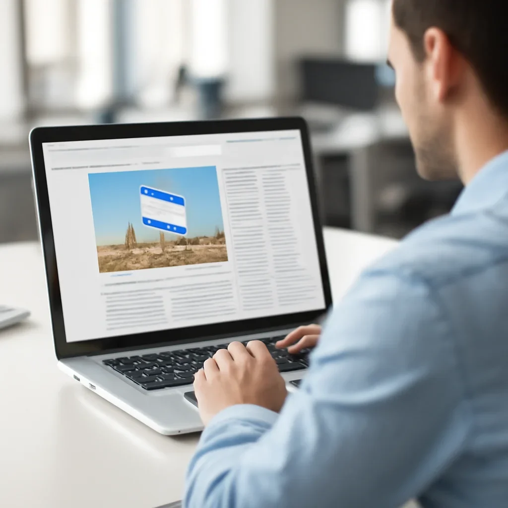 Reader continuing from opinion into related Israel coverage on a laptop