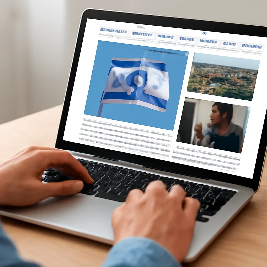 Reader continuing from pricing into related Israel coverage on a laptop