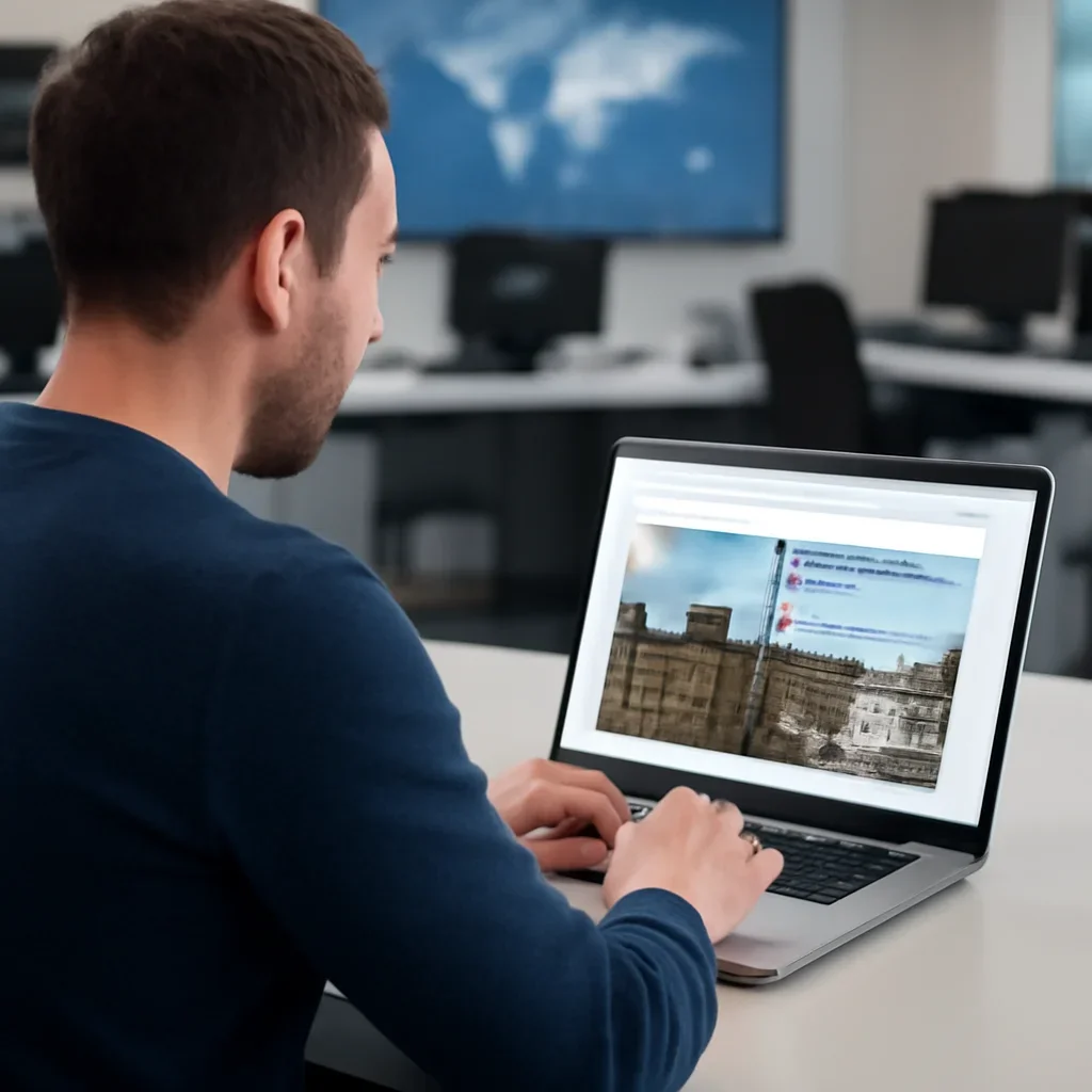 Reader continuing from security & defense into related Israel coverage on a laptop