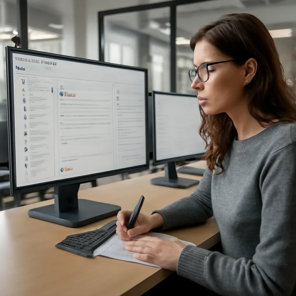 Team member reviewing requests, follow-up notes, and page details related to support center